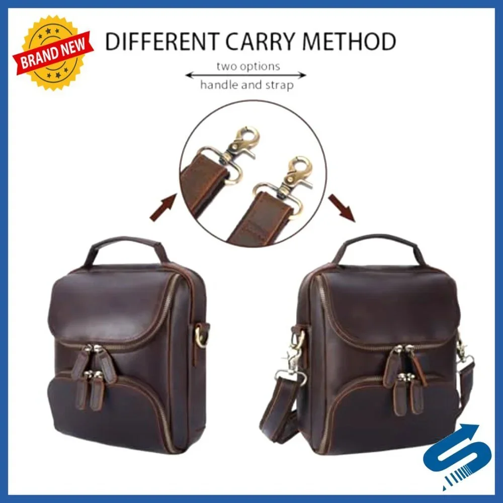 Leather Messenger Crossbody Bag for Men Work Travel Business